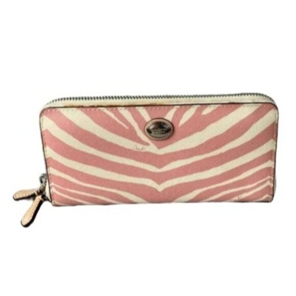 COACH Devin Tote & Peyton Long Wallet Tulle Zebra Stripe Print Cream & Pink - Picture 8 of 16